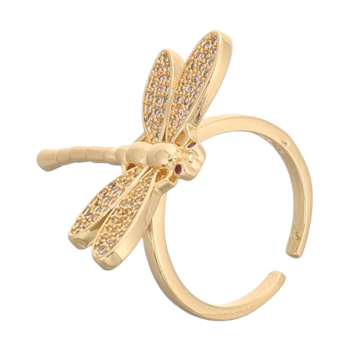 LIGIGWASH Einstellbarer Libellen ring mit Funkelnden Zirkonia Gold Plattiert Offenes Design Modischer Schmuck für Damen Geeignet für Hochzeiten Partys und Besondere Anlässe von LIGIGWASH