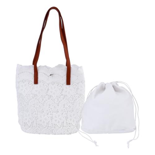 LIGIGWASH Elegante Damen Schultertasche mit Spitze und Stickerei Mittelgroße Weiße Umhängetasche mit Magnetverschluss Vielseitige Handtasche für Alltag Shopping Party und Strand Modische von LIGIGWASH