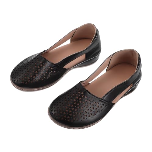 LIGIGWASH Elegante Modische Keilabsatzschuhe Mit Größe Damen Damen Absatz Hohl Bequeme Schwarze Outdoor Schuhe Zehentrenner Walking Wear Stil Und Leichtes Design Runde Ausflüge Atmungsaktiv von LIGIGWASH