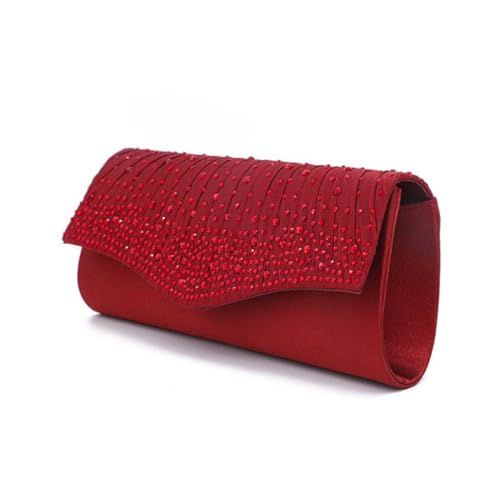 LIGIGWASH Elegante Satin Clutch Handtasche mit Funkelnden Strasssteinen Magnetischem Verschluss Kompakt für Abendessen Hochzeit und Festliche Anlässe Modische Damen Handtasche in Weinrot von LIGIGWASH