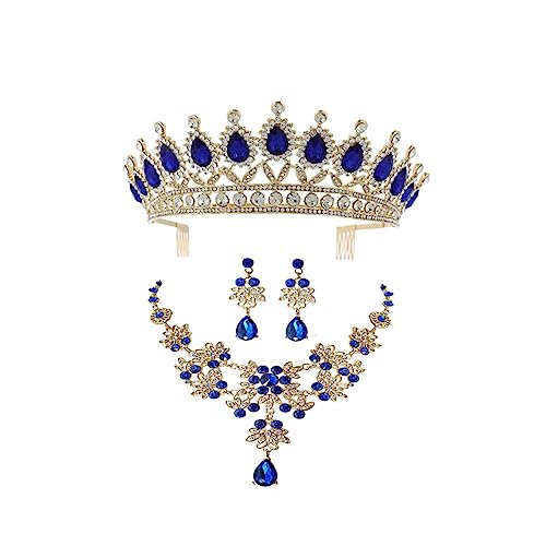 LIGIGWASH Elegantes Brautschmuck Set Krone Halskette Ohrringe Damen Hochzeit Schmuckset für Brautjungfern und Besondere Anlässe Stilvoll und Verarbeitet Blau von LIGIGWASH