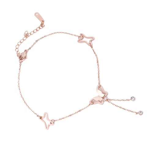LIGIGWASH Elegantes Fußkettchen Damen Titanstahl mit Schmetterling und Funkelndem Verstellbare Zarte Fußkette in Roségold Modisches Schmuckaccessoire für Frauen und Mädchen von LIGIGWASH