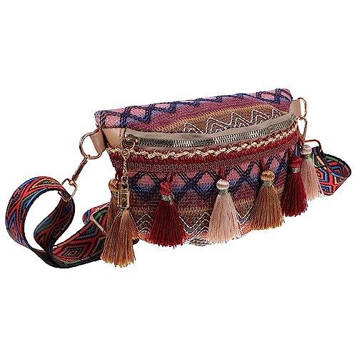 LIGIGWASH Ethnische Kleine Bauchtasche Damen Verstellbarer Gürtel Leichte Brusttasche Vielseitige Umhängetasche für Alltag Shopping Party in Weinrot von LIGIGWASH