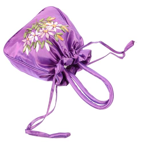 LIGIGWASH Ethnische Stickerei Handtasche Damen Drawstring Tote Bag aus Langlebigem Seidenmaterial Modische Umhängetasche mit Ausreichendem Fassungsvermögen für Handy und Schlüssel von LIGIGWASH