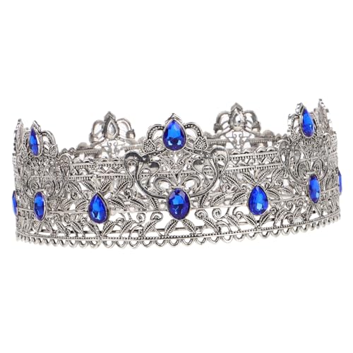LIGIGWASH Europäische Herren Krone mit Blauen Kristallen Leichter Vintage Crown für Hochzeit Kostüm Party und Halloween Komfortables Haarschmuck Diadem mit Auffälligen Strasssteinen von LIGIGWASH
