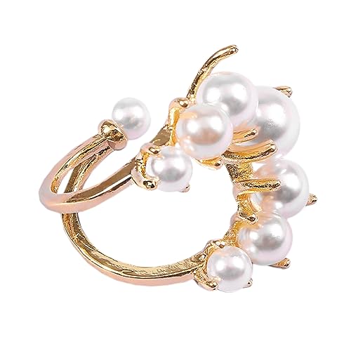 LIGIGWASH Exaggerierter Ring Legierung mit Imitativen Perlen für Damen Verstellbarer Offener Fingerring Schlichtes und Modisches Hand Schmuckstück für Frauen und Mädchen von LIGIGWASH