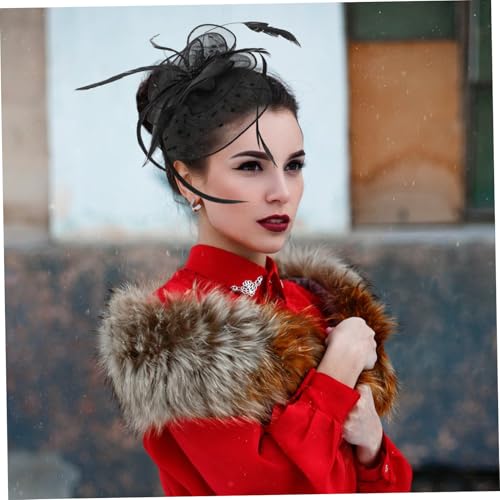 LIGIGWASH Federbesetzter Fascinator Hut Haarklammer für Damen Eleganter Kopfschmuck für Teeparty Ball und Festliche Anlässe Leichter Netzstoff Schwarzes Design Modisches von LIGIGWASH