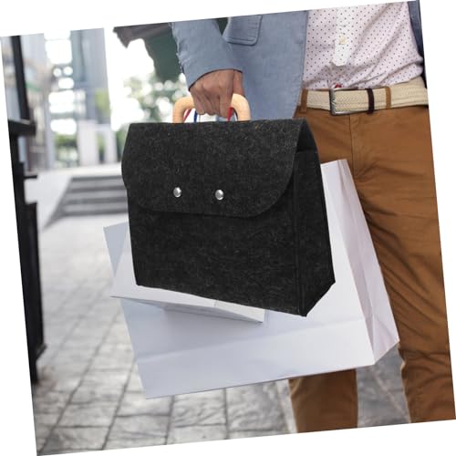 LIGIGWASH Filz Aufbewahrungstasche mit Holzgriff Business Organizer Tasche für Akten und Dokumente Stilvolle Bürotasche Damen Minimalistisches Design Praktische Handtasche in Tiefgrau von LIGIGWASH