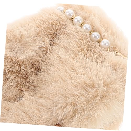 LIGIGWASH Flauschige Handtasche Damen Schultertasche mit Perlenkette Große Kapazität Weiche Plüsch Umhängetasche Vielseitig als Hand und Crossbody Bag von LIGIGWASH