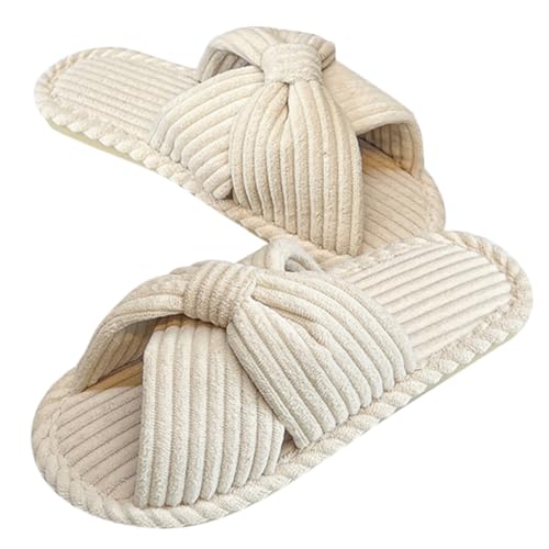 LIGIGWASH Flauschige Hausschuhe Damen Rutschfeste Sohle Angenehm Warm Plüschpantoffeln Herbst Winter Beige Kuschelige Hauspantoffeln von LIGIGWASH