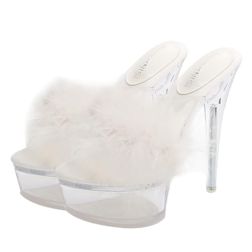 LIGIGWASH Fluffige High Heel Sandalen Damen Elegant Dünner Absatz Weiche Komfortable Slipper Modisch Vielseitig Kombinierbar Für Jeans Shorts Röcke von LIGIGWASH