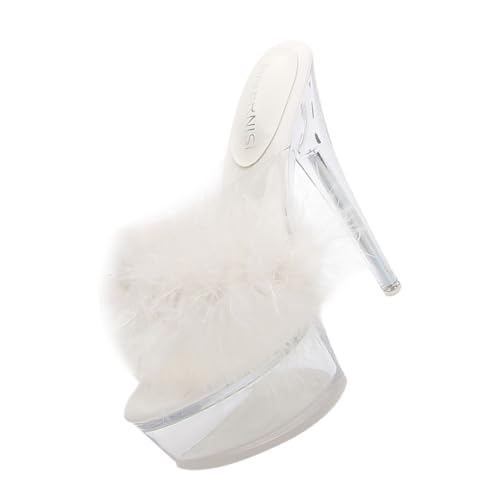 LIGIGWASH Fluffige High Heel Sandalen Damen Transparent Rutschfest Pantoletten Weiß Hoher Absatz von LIGIGWASH