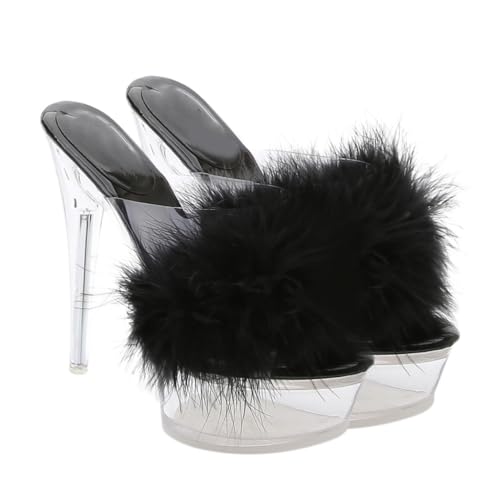 LIGIGWASH Fluffy High Heel Slippers Damen Transparent Thin Heel Sandalen Elegant Modisch Für Party Hochzeit von LIGIGWASH