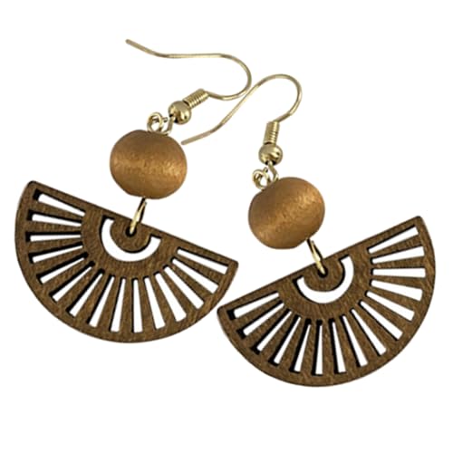 LIGIGWASH Geometrische Fanförmige Damen Ohrhänger Leichte Holz Ohrringe im Modernen Chinesischen Stil Ethno Ohrringe mit Exklusivem Design für Alltag und Festlichkeiten von LIGIGWASH