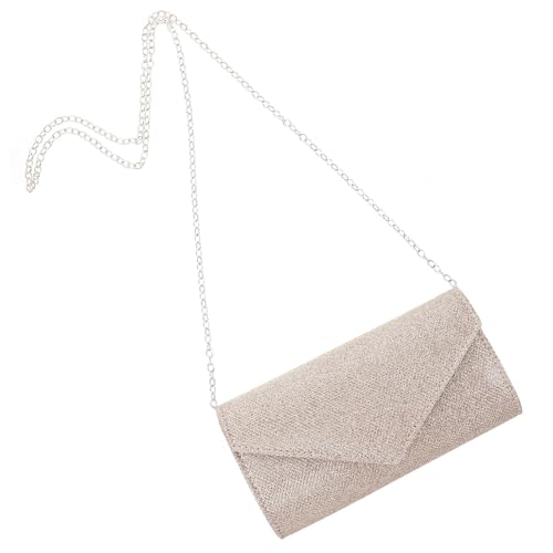 LIGIGWASH Glänzende Clutch Handtasche Damen mit Abnehmbarer Metallkette Schicke Umhängetasche in Champagner für Hochzeit Party und Abendveranstaltungen Mini PVC Polyester Tasche von LIGIGWASH