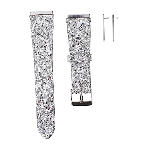 LIGIGWASH Glitzerndes PU Leder Uhrenarmband Kompatibel mit Fitbit Se Verstellbar Modisch Robust Silber Ersatzarmband für Damen Herren von LIGIGWASH
