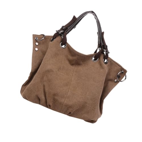 LIGIGWASH Große Canvas Tasche Damen Modisch Robuste Einkaufstasche mit Viel Stauraum Leichte Baumwolle Polyester Handtasche für Alltag Strand und Shopping in Kaffee von LIGIGWASH