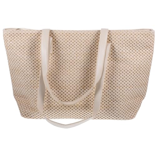 LIGIGWASH Große Damen Strohtasche Handgefertigte Tote Bag mit Weitem Fassungsvermögen für Strand Urlaub Alltag Modische Schultertasche in Elegantem Cremeweiß von LIGIGWASH