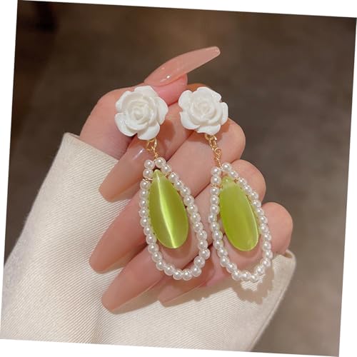 LIGIGWASH Grüne Katzenaugen Ohrringe Damen Blumen Design Leichtgewichtige Drop Ohrhänger Stilvoll für Alltag Party und Date von LIGIGWASH
