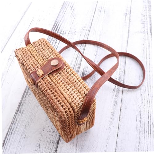 LIGIGWASH Handgefertigte Damen Rattan Tasche Quadratisch Klein Modisch Vielseitig als Umhängetasche Crossbody Strandtasche für Freizeit Reise Alltag von LIGIGWASH