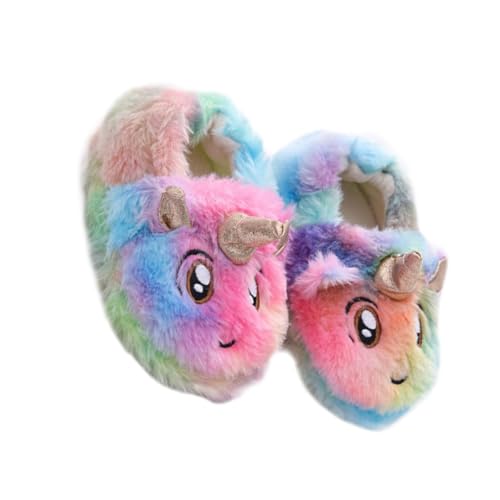 LIGIGWASH Hausschuhe Winter Warm Plüschslipper mit Einhorn Motiv Rutschfeste Sohle Weiche Baumwollslipper für Mädchen und Jungen Innenlänge von LIGIGWASH