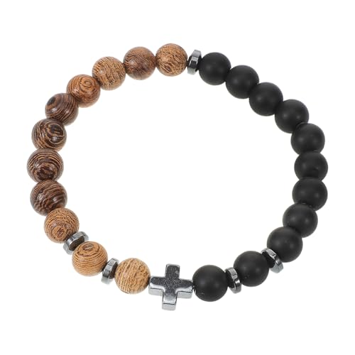 LIGIGWASH Herren Armband Holzperlen mit Kreuz Anhänger Modisches Leichtes Naturstein Wristband Bequemes Tragbares Schmuckstück für Alltag Party und Besondere Anlässe von LIGIGWASH