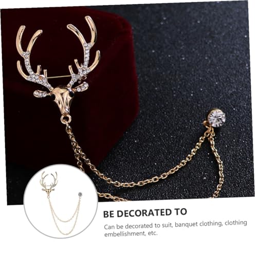 LIGIGWASH Herrenbrosche Anstecknadel mit Goldfarbener Hirschkette Modische Suit Brooch Pin für Anzug Langlebiges Schmuckaccessoire für Formelle Anlässe Geschenk für Männer zu Geburtstag und von LIGIGWASH
