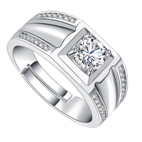 LIGIGWASH Herrenring Kupfer mit Funkelndem Strass Verstellbar Modischer Schmuck für Männer für Ehemann und Partner Eleganter Weißer Fingerring für Alltag und Besondere Anlässe von LIGIGWASH