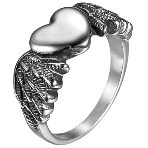 LIGIGWASH Herzförmiger Flügelring Damen Leichter Legierungsring Retrofarbener Schmuck Modisches Accessoire Angenehm und Langlebig für Freundin und Familie von LIGIGWASH