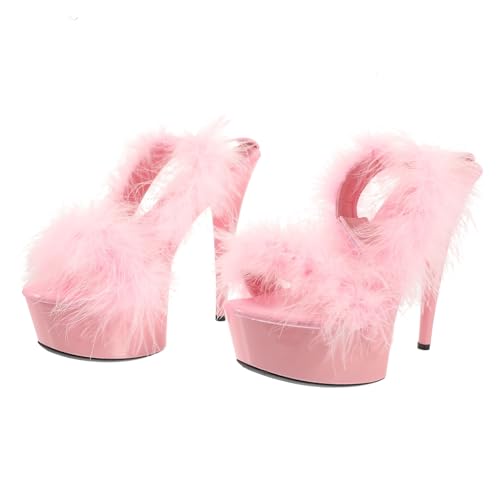 LIGIGWASH High Heels Sandalen Damen Frühling Sommer Federverziert Rutschfest Modisch Komfortabel Rosa Zufällige Farbe von LIGIGWASH