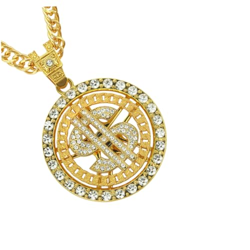 LIGIGWASH Hip Hop Kette mit Drehbarem Dollarzeichen Anhänger für Herren Goldfarbene Legierung Rapper Halskette Leicht und Langlebig für Party Club und Alltag LIGIGWASH Hip Hop Kette mit Drehbarem Dollarzeichen Anhänger für Herren Goldfarbene Legierung Rapper Halskette Leicht und Langlebig für Party Club und Alltag von LIGIGWASH