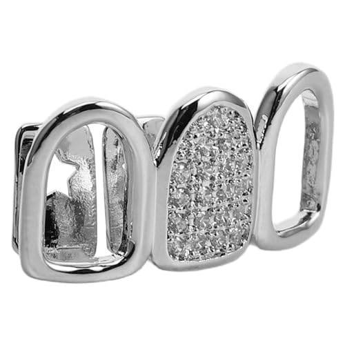 LIGIGWASH Hip Hop Zahnkappen aus Zirkonia und Kupfer Hohl Gefügt Silberfarben Modischer Zahnschmuck für Männer und Frauen Bequem Sicher Stylish für Cosplay und Party von LIGIGWASH