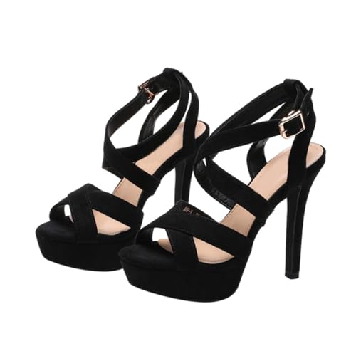 LIGIGWASH Hochwertige High heel Sandalen Damen Schwarz Offene Zehen Sommerliche Atmungsaktive Bequeme Fischmaul pumps mit Absatz Design Weiche Innensohle Modische Hautfreundliche von LIGIGWASH