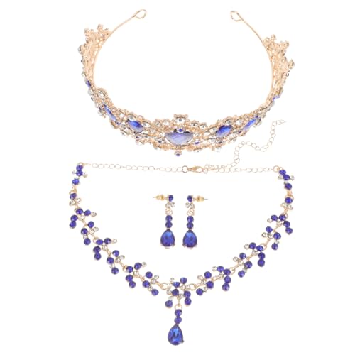 LIGIGWASH Hochwertiges Brautschmuckset mit Krone Halskette und Ohrringen Stilvolle Hochzeitsschmuck Accessoires für Damen Elegantes Party und Kostümzubehör in Blau Perfektes von LIGIGWASH
