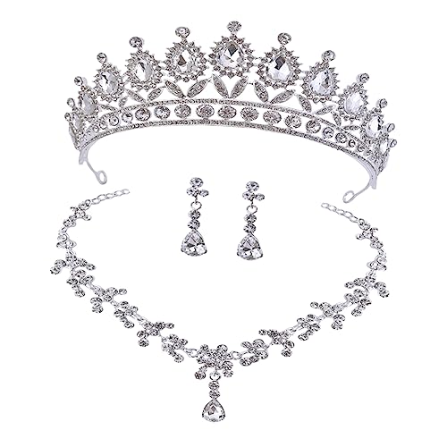 LIGIGWASH Hochzeit Schmuck Set Damen Strass Diadem Kristallkrone mit Halskette Ohrringen Silberweiß Brautschmuck für Braut Brautjungfern Festliche Anlässe von LIGIGWASH