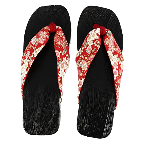 LIGIGWASH Japanische Holzclogs Damen Sommer Slippers Atmungsaktiv für Innen Außen Barfuß Hausschuhe Modisch in Kirschrot von LIGIGWASH