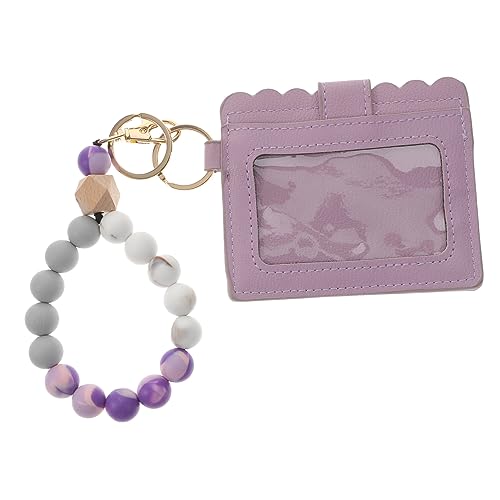 LIGIGWASH Kartenhalter Schlüsselanhänger mit Holzperlen Design Handgefertigtes Armband mit Kartenbeutel für Id und Buskarten Kreatives für Damen und Herren von LIGIGWASH