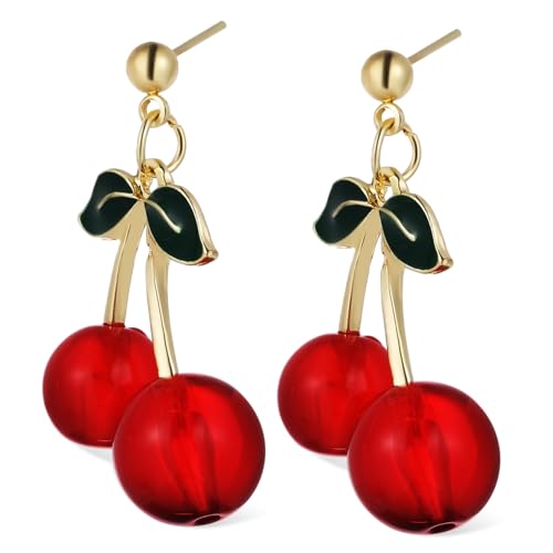LIGIGWASH Kirschen Ohrringe Damen Frucht Ohrringe Baumelnd Süße Dangle Ohrschmuck Einzigartiges Design Leicht An Ausziehbar Langlebig Für Alltag und Geschenk von LIGIGWASH