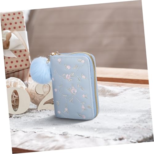 LIGIGWASH Kleine Damen Geldbörse mit Reißverschluss Kompakte Münzbörse aus PU mit Eleganter Blumenstickerei Leichtes Portemonnaie mit Kartenfächern und Sicherem Verschluss für Minimalisten von LIGIGWASH