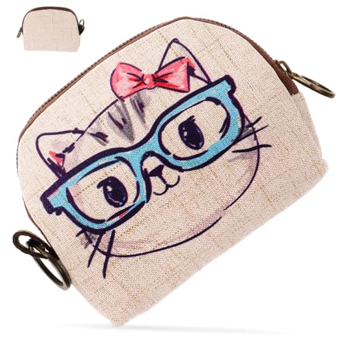 LIGIGWASH Kleine Münzgeldbörse Damen Cartoon Bedruckt Baumwolle Leinen Kleiner Geldbeutel mit Schlüssel Kartenfach Vielseitig für Frauen Mädchen Alltag von LIGIGWASH