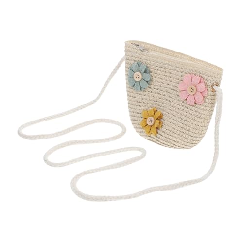 LIGIGWASH Kleine Umhängetasche für Mädchen Niedliche Strohtasche mit Blumenverzierung Robuste Strandtasche für Sommer Vielseitige Kinderhandtasche für Süßigkeiten und Zufällige Farbe von LIGIGWASH