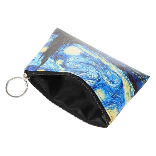 LIGIGWASH Kleines Münzbeutel Damen Schlüsselanhänger Geldbörse mit Reißverschluss Kunstleder Ölgemälde Muster Multifunktionales Portemonnaie für Münzen und Kleine Gegenstände von LIGIGWASH