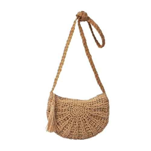 LIGIGWASH Kreuzkörper Tasche Damen Handgefertigte Halbkreis Woven Strand Umhängetasche mit Quaste Leichte Braune Schultertasche für Urlaub Einkaufen und Freizeit LIGIGWASH Kreuzkörper Tasche Damen Handgefertigte Halbkreis Woven Strand Umhängetasche mit Quaste Leichte Braune Schultertasche für Urlaub Einkaufen und Freizeit von LIGIGWASH