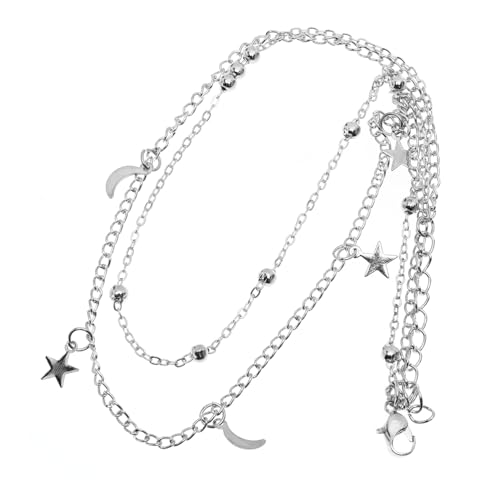 LIGIGWASH Kurzmode Damen Halskette mit Mond und Sternanhänger Schlichte Doppelte Clavicle Kette Silberner Boho Schmuck für Alltag und Geschenke zu Valentinstag Weihnachten Geburtstag von LIGIGWASH