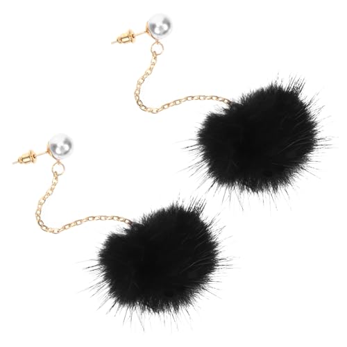 LIGIGWASH Lange Damen Ohrhänger mit Perlen und Schwarzem Fellbommel Schmuckohrringe für Alltag Festival Dating Geschenkidee zu Geburtstag Valentinstag Weihnachten von LIGIGWASH