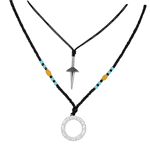 LIGIGWASH Layered Pendant Halskette Herren Mehrschichtige Perlenkette aus Charm Necklace mit Buchstaben Design Stilvoller Schmuck für Party Geschenkidee für Männer von LIGIGWASH