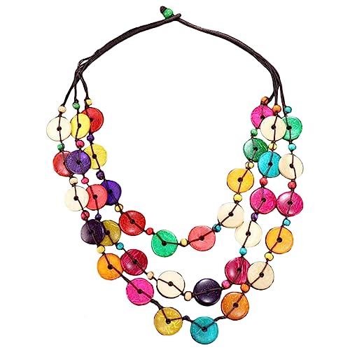 LIGIGWASH Mehrlagige Holzperlen Halskette mit Kokosnuss Muschel Klobige Boho Kette für Damen Eleganter Strandschmuck Handgefertigte Statement Halskette für Besondere Anlässe von LIGIGWASH