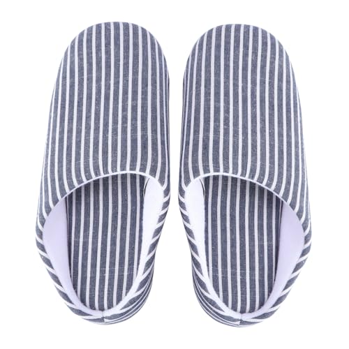 LIGIGWASH Leichte Atmungsaktive Baumwoll Hausschuhe mit Weichem Gestreiftem Rutschfester Sohle und Wärmendem Futter Komfortabel für Damen und Herren Xl für Herbst und Winter Zuhause von LIGIGWASH