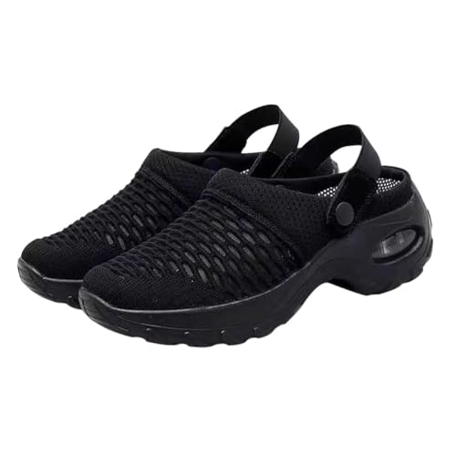 LIGIGWASH Leichte Atmungsaktive Damen Halbslipper Mesh Sandalen Rutschfeste Verschleißfeste Sommerschuhe Komfortabel und Robust für Alltag und Outdoor Schwarz von LIGIGWASH