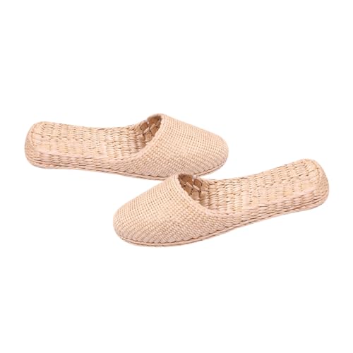 LIGIGWASH Leichte Atmungsaktive Sommerschuhe Damen Haushaltstroh Sandalen Gestrickte Langlebige Hausschuhe Bequeme Pantoletten Gelb für von LIGIGWASH